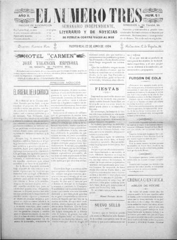 'El número tres : Semanario ilustrado, literario y de noticias' - Año 2 Número 51 - 1904 junio 22
