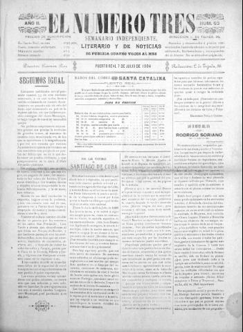 'El número tres : Semanario ilustrado, literario y de noticias' - Año 2 Número 53 - 1904 julio 7