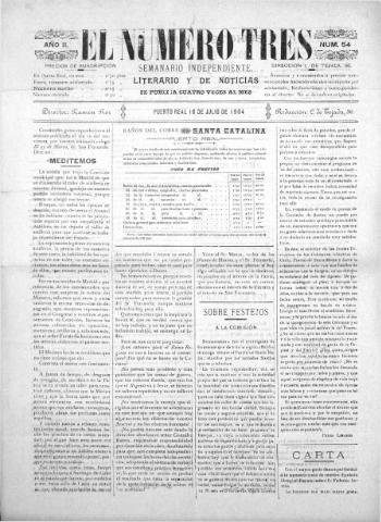 'El número tres : Semanario ilustrado, literario y de noticias' - Año 2 Número 54 - 1904 julio 16
