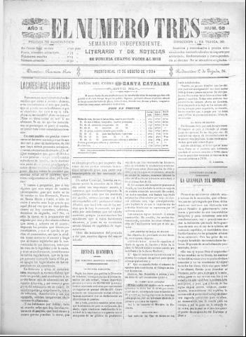 'El número tres : Semanario ilustrado, literario y de noticias' - Año 2 Número 59 - 1904 agosto 13