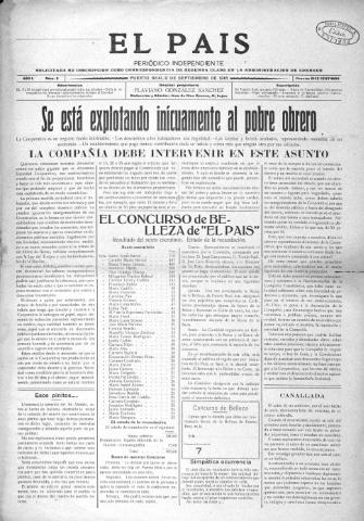 'El País  : periódico independiente' - Año 1 Número 8 - 1916 septiembre 9