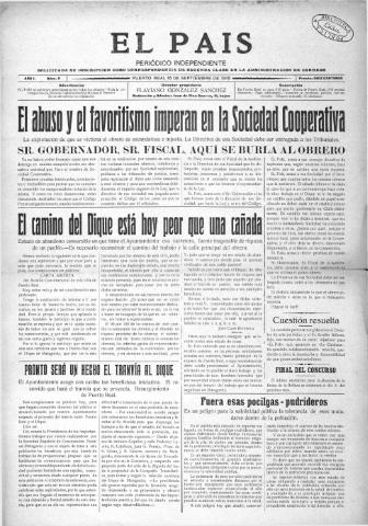 'El País  : periódico independiente' - Año 1 Número 9 - 1916 septiembre 16