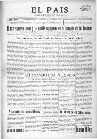 'El País  : periódico independiente' - Año 1 Número 23 - 1916 diciembre 23
