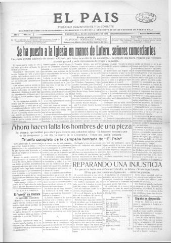 'El País  : periódico independiente' - Año 1 Número 24 - 1916 diciembre 30