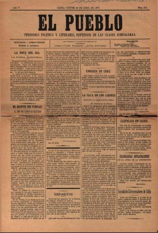 'El Pueblo : periódico político y literario, defensor de las clases jornaleras' - Año 5 Número 215 - 1897 abril 29