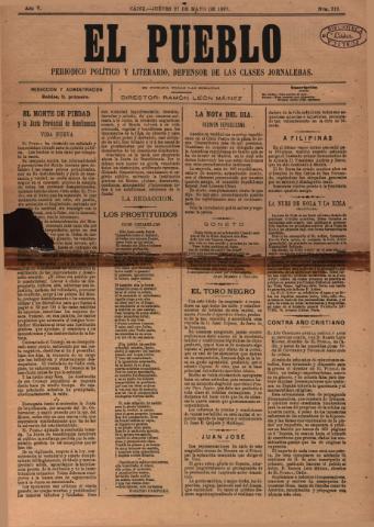 'El Pueblo : periódico político y literario, defensor de las clases jornaleras' - Año 5 Número 219 - 1897 mayo 27