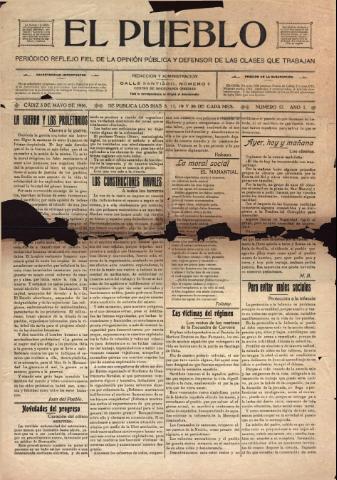 'El Pueblo : periódico político y literario, defensor de las clases jornaleras' - Año 1 Número 17 - 1916 mayo 3