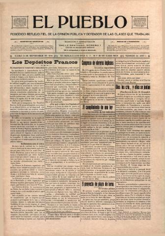 'El Pueblo : periódico político y literario, defensor de las clases jornaleras' - Año 1 Número 34 - 1916 septiembre 11