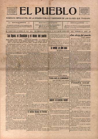 'El Pueblo : periódico político y literario, defensor de las clases jornaleras' - Año 1 Número 37 - 1916 octubre 3