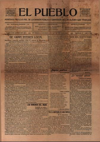 'El Pueblo : periódico político y literario, defensor de las clases jornaleras' - Año 2 Número 77 - 1917 agosto 3
