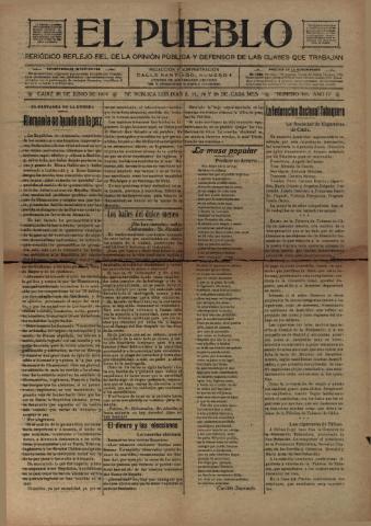'El Pueblo : periódico político y literario, defensor de las clases jornaleras' - Año 4 Número 161 - 1919 junio 26