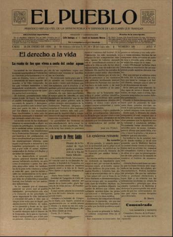 'El Pueblo : periódico político y literario, defensor de las clases jornaleras' - Año 5 Número 189 - 1920 enero 26
