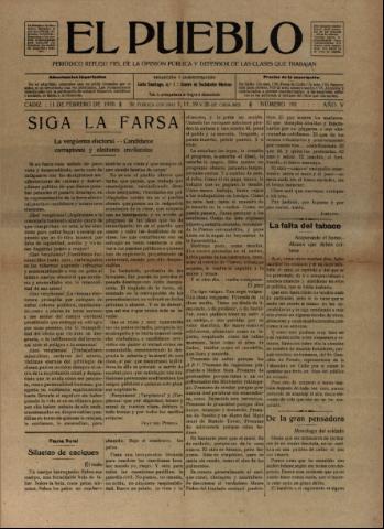 'El Pueblo : periódico político y literario, defensor de las clases jornaleras' - Año 5 Número 191 - 1920 febrero 11
