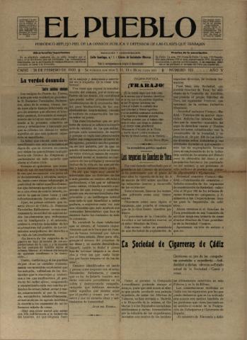 'El Pueblo : periódico político y literario, defensor de las clases jornaleras' - Año 5 Número 193 - 1920 febrero 26