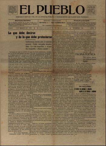 'El Pueblo : periódico político y literario, defensor de las clases jornaleras' - Año 5 Número 194 - 1920 marzo 3