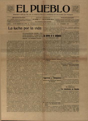 'El Pueblo : periódico político y literario, defensor de las clases jornaleras' - Año 5 Número 196 - 1920 marzo 19