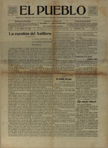 'El Pueblo : periódico político y literario, defensor de las clases jornaleras' - Año 5 Número 199 - 1920 abril 11