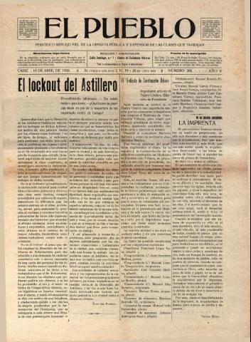 'El Pueblo : periódico político y literario, defensor de las clases jornaleras' - Año 5 Número 200 - 1920 abril 19