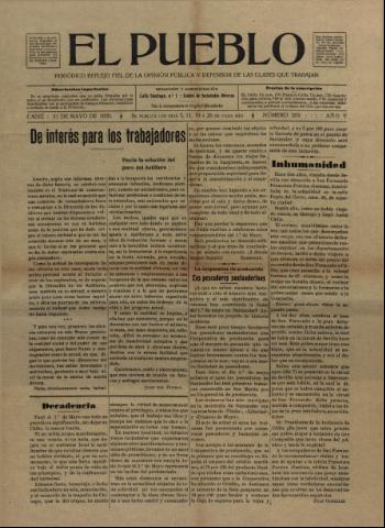 'El Pueblo : periódico político y literario, defensor de las clases jornaleras' - Año 5 Número 203 - 1920 mayo 11