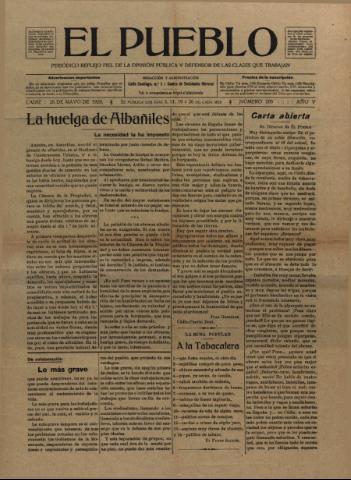 'El Pueblo : periódico político y literario, defensor de las clases jornaleras' - Año 5 Número 205 - 1920 mayo 25