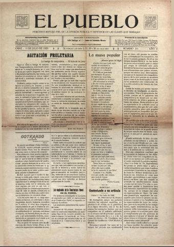 'El Pueblo : periódico político y literario, defensor de las clases jornaleras' - Año 5 Número 211 - 1920 julio 11