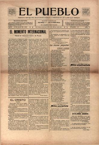 'El Pueblo : periódico político y literario, defensor de las clases jornaleras' - Año 5 Número 212 - 1920 julio 19