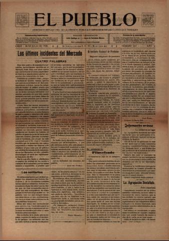 'El Pueblo : periódico político y literario, defensor de las clases jornaleras' - Año 5 Número 213 - 1920 julio 26