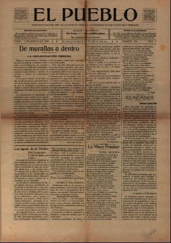 'El Pueblo : periódico político y literario, defensor de las clases jornaleras' - Año 5 Número 214 - 1920 agosto 03