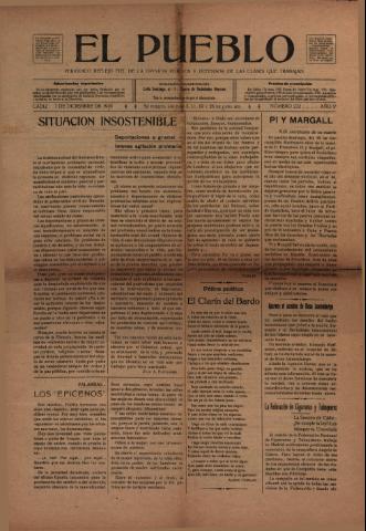 'El Pueblo : periódico político y literario, defensor de las clases jornaleras' - Año 5 Número 232 - 1920 diciembre 3
