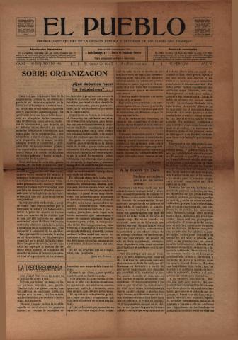 'El Pueblo : periódico político y literario, defensor de las clases jornaleras' - Año 6 Número 256 - 1921 junio 26