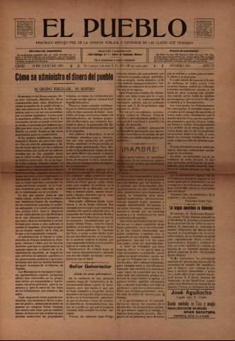 'El Pueblo : periódico político y literario, defensor de las clases jornaleras' - Año 6 Número 259 - 1921 julio 19