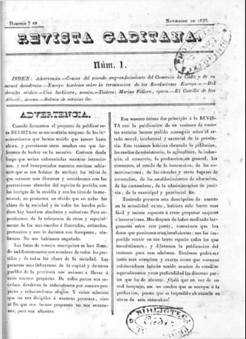 'Revista gaditana  : Periódico popular' - Número 1 - 1839 noviembre 3