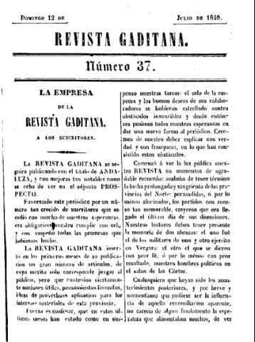 'Revista gaditana  : Periódico popular' - Número 37 - 1840 julio 12
