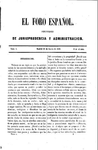 'El Foro español :  periódico de jurisprudencia y administración.' - Tomo 1 Número 1 - 1849 enero 10