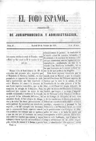 'El Foro español :  periódico de jurisprudencia y administración.' - Tomo 2 Número 12 - 1849 octubre 30