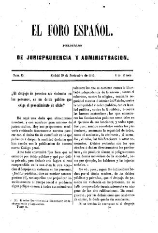 'El Foro español :  periódico de jurisprudencia y administración.' - Tomo 2 Número 13 - 1849 noviembre 10