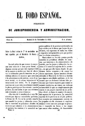 'El Foro español :  periódico de jurisprudencia y administración.' - Tomo 2 Número 15 - 1849 noviembre 30
