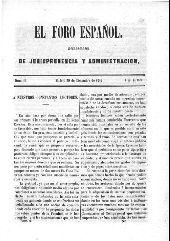 'El Foro español :  periódico de jurisprudencia y administración.' - Tomo 2 Número 18 - 1849 diciembre 30
