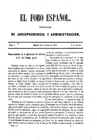 'El Foro español :  periódico de jurisprudencia y administración.' - Tomo 3 Número 1 - 1850 enero 10