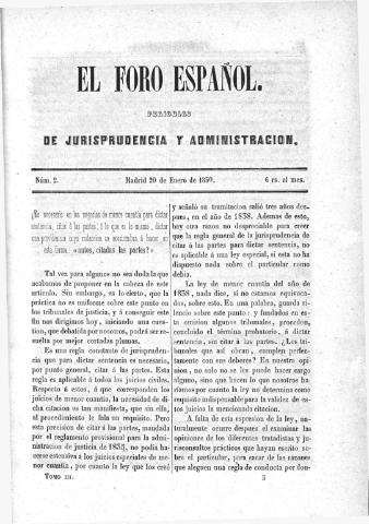 'El Foro español :  periódico de jurisprudencia y administración.' - Tomo 3 Número 2 - 1850 enero 20