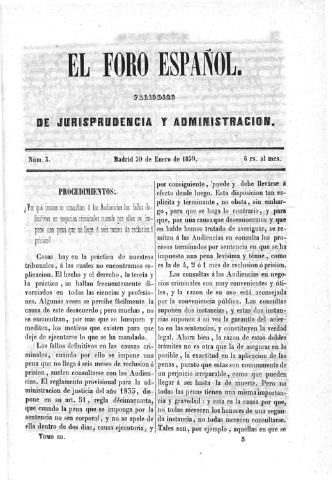 'El Foro español :  periódico de jurisprudencia y administración.' - Tomo 3 Número 3 - 1850 enero 30