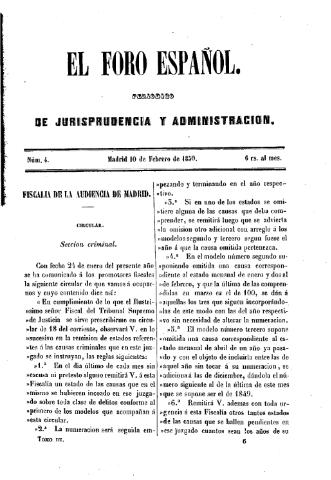 'El Foro español :  periódico de jurisprudencia y administración.' - Tomo 3 Número 4 - 1850 febrero 10