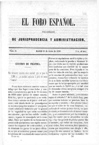'El Foro español :  periódico de jurisprudencia y administración.' - Tomo 3 Número 16 - 1850 junio 10