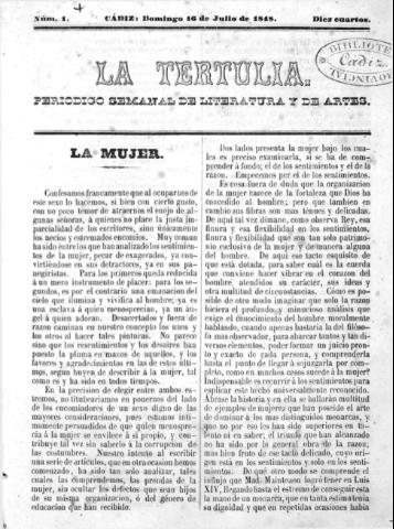 'La Tertulia periódico semanal de literatura y de artes' - Número 1 - 1848 julio 16