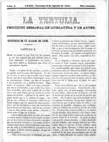 'La Tertulia periódico semanal de literatura y de artes' - Número 4 - 1848 agosto 6