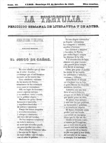 'La Tertulia periódico semanal de literatura y de artes' - Número 15 - 1848 octubre 22