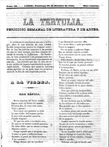 'La Tertulia periódico semanal de literatura y de artes' - Número 16 - 1848 octubre 29