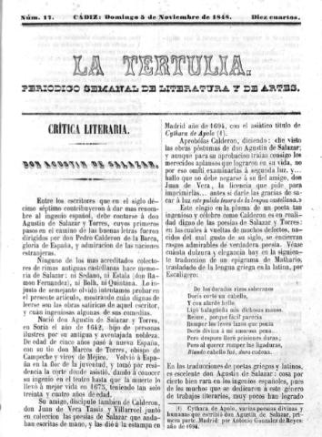 'La Tertulia periódico semanal de literatura y de artes' - Número 17 - 1848 noviembre 5