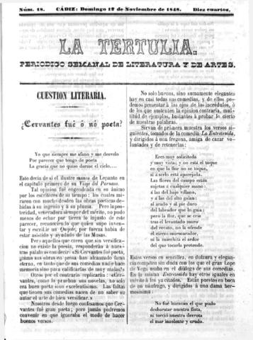 'La Tertulia periódico semanal de literatura y de artes' - Número 18 - 1848 noviembre 12