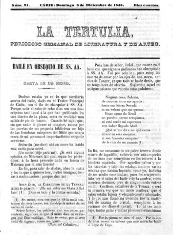 'La Tertulia periódico semanal de literatura y de artes' - Número 21 - 1848 diciembre 3